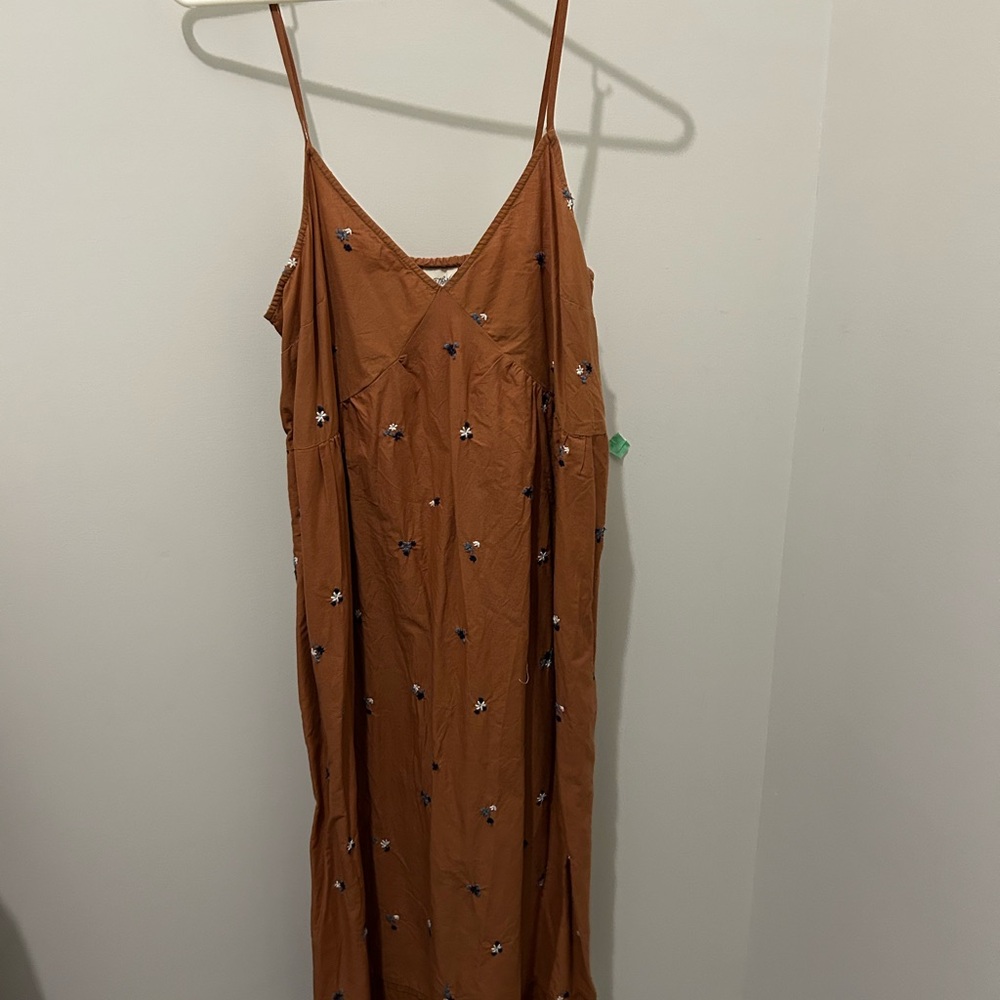 Embroidered Brown Mexi Dress